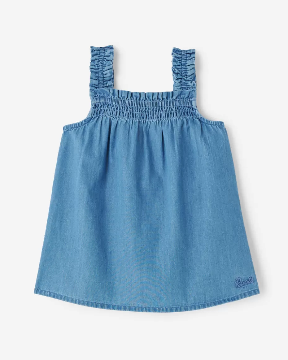 New Roots Baby Chambray Smocked Dress WASHED INDIGO