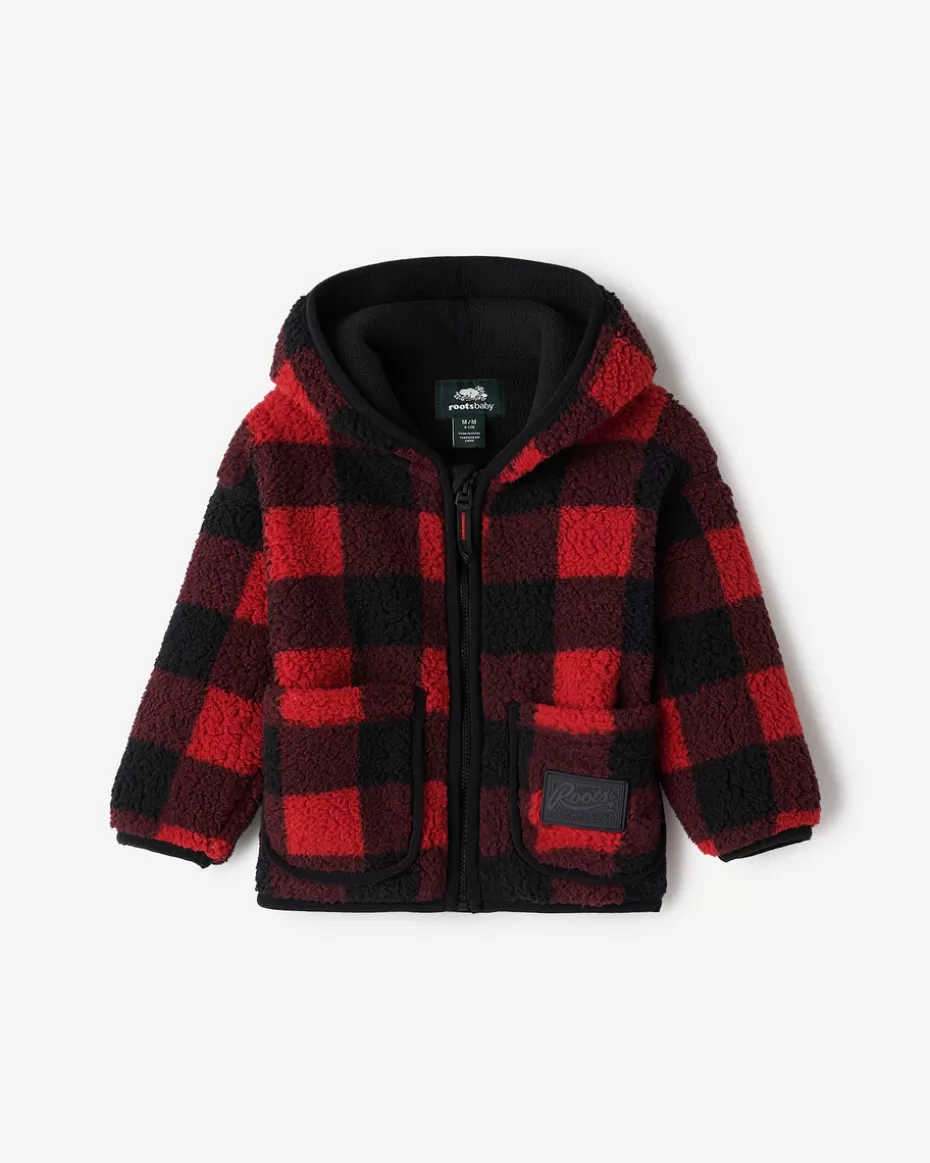 Online Roots Baby Shearling Fleece Zip Hoodie CABIN RED