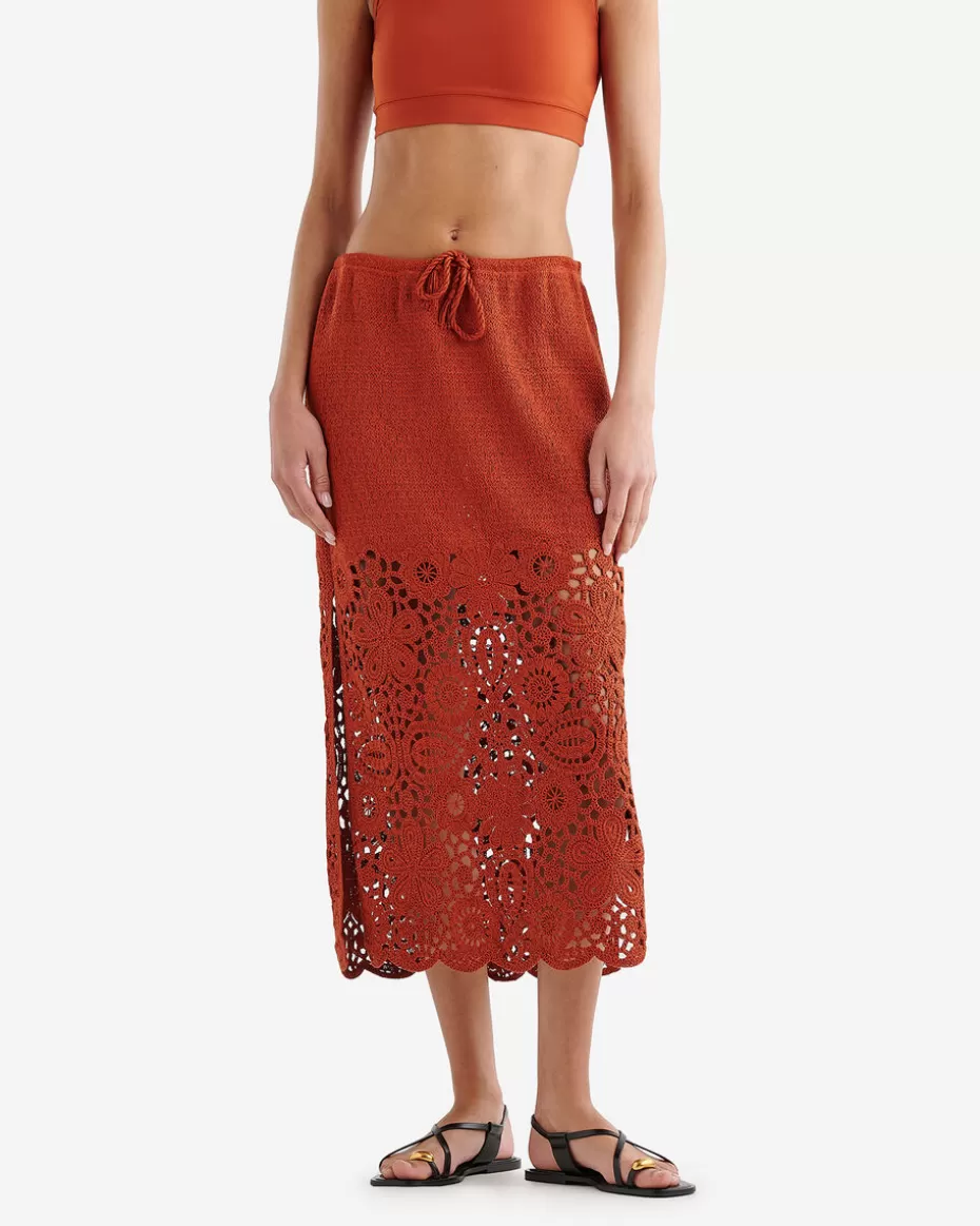 Store Roots Canyon Crochet Midi Skirt DEEP REDWOOD