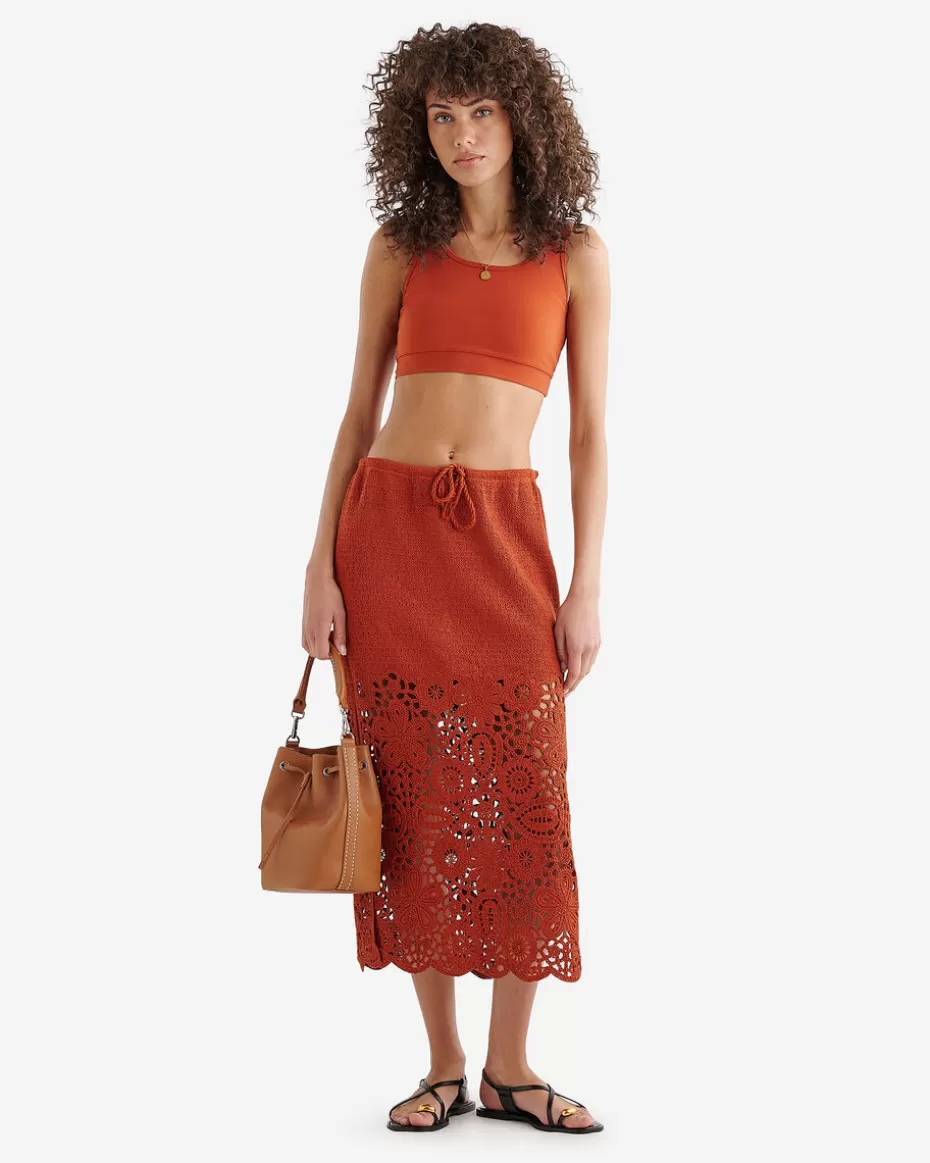 Store Roots Canyon Crochet Midi Skirt DEEP REDWOOD