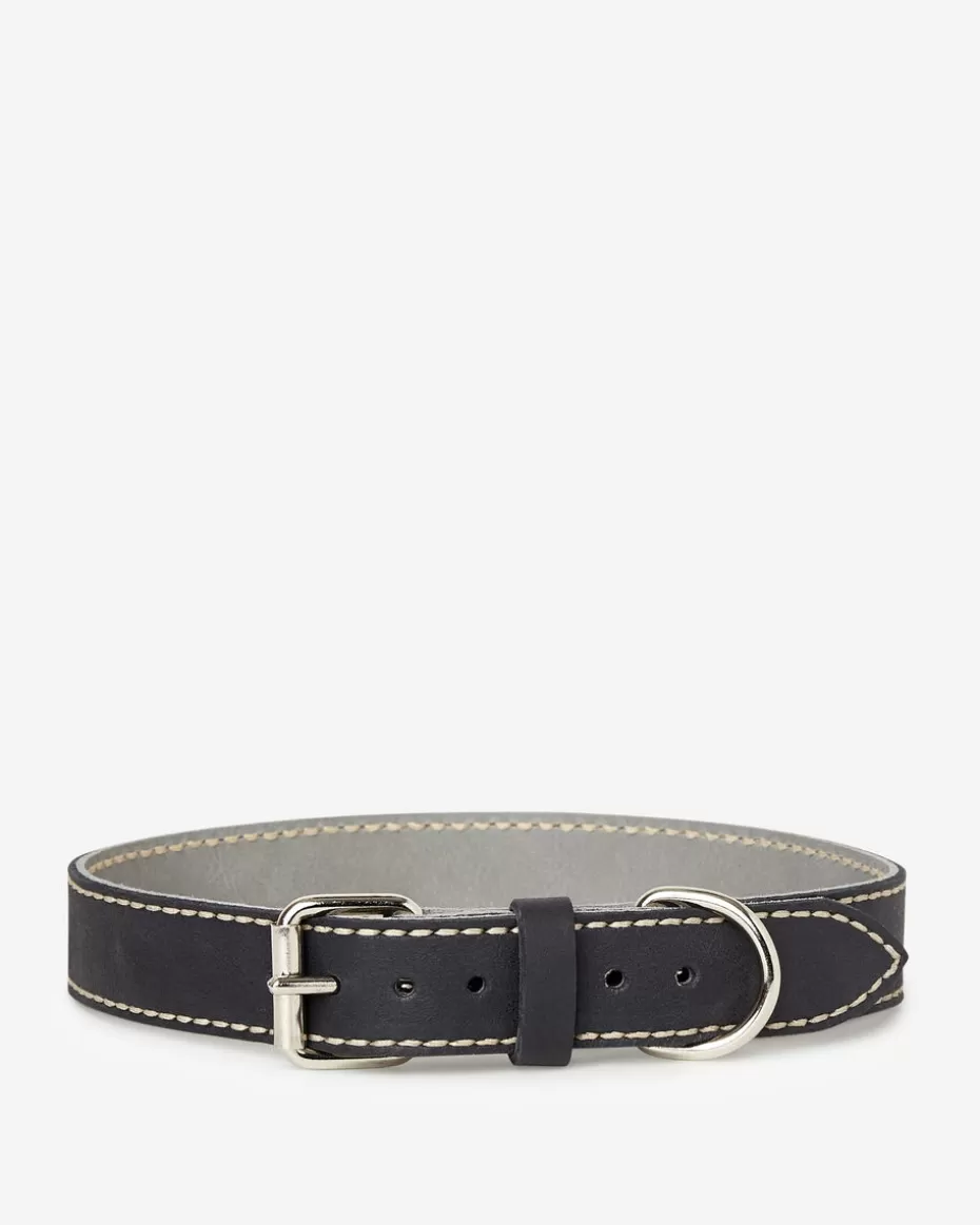 Online Roots Extra Large Leather Dog Collar JET BLACK