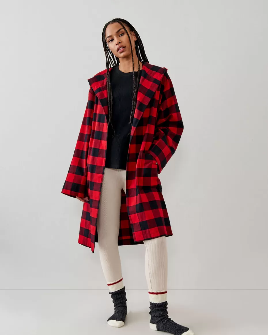 New Roots Gender Free Park Plaid Hooded Robe CABIN RED