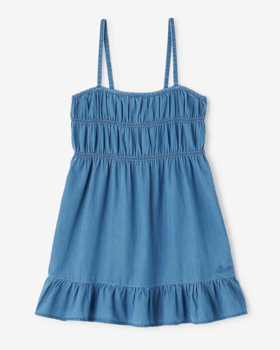 Fashion Roots Girls Chambray Tiered Dress WASHED INDIGO