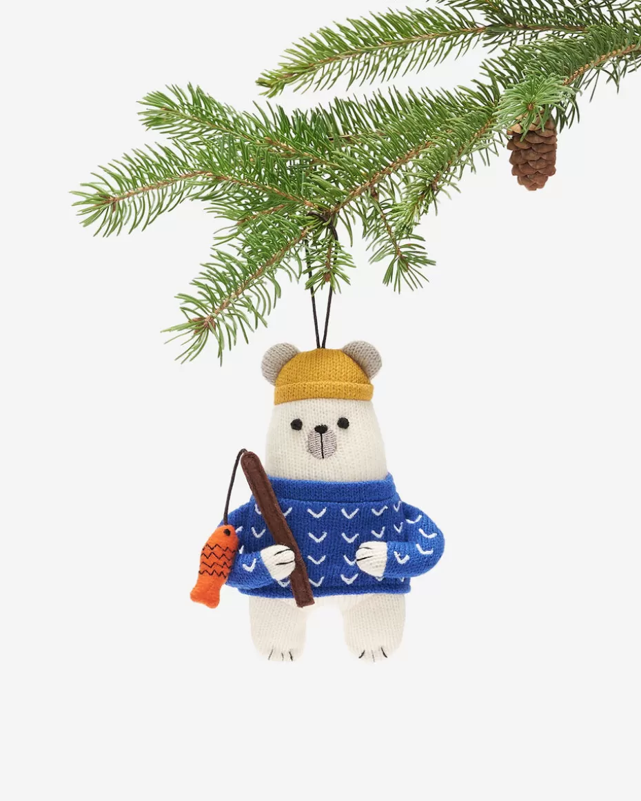 Clearance Roots Ice Fishing Polar Bear Ornament MULTI