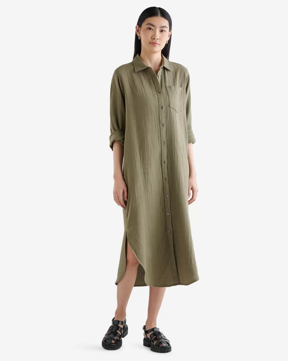 Online Roots Isla Cotton Gauze Shirt Dress DEEP LICHEN GREEN