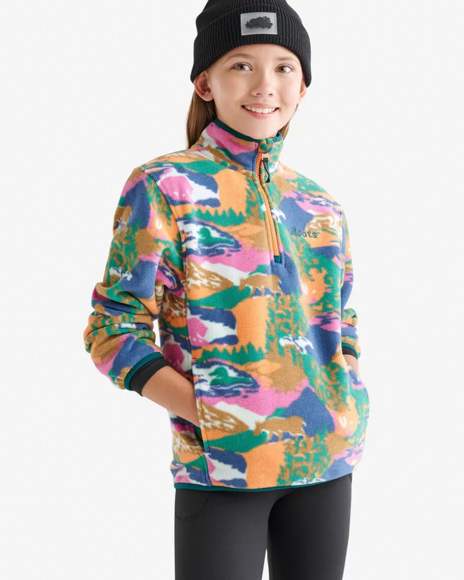 Sale Roots Kids Microfleece Half Zip Stein MULTI LANDSCAPE