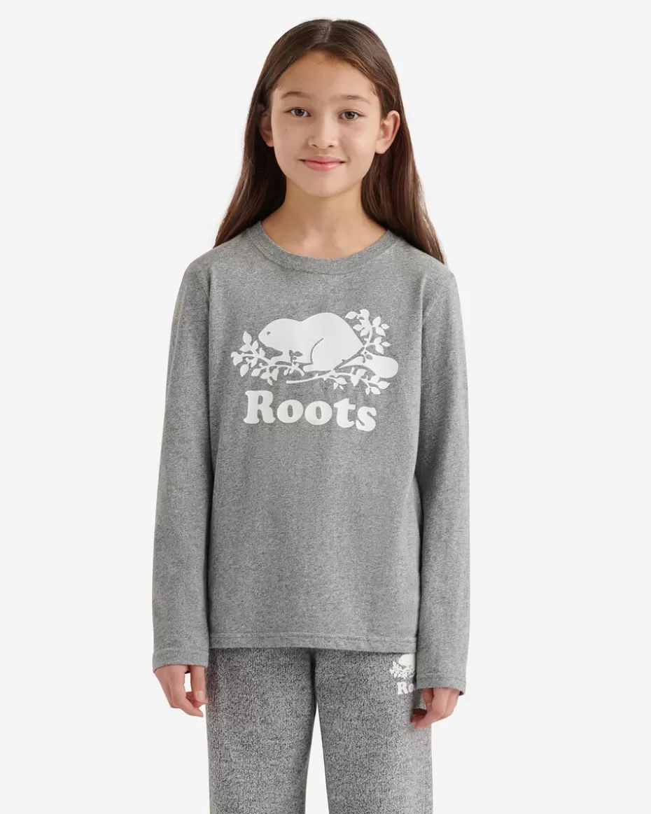 Clearance Roots Kids Organic Original Cooper Beaver T-Shirt SALT & PEPPER