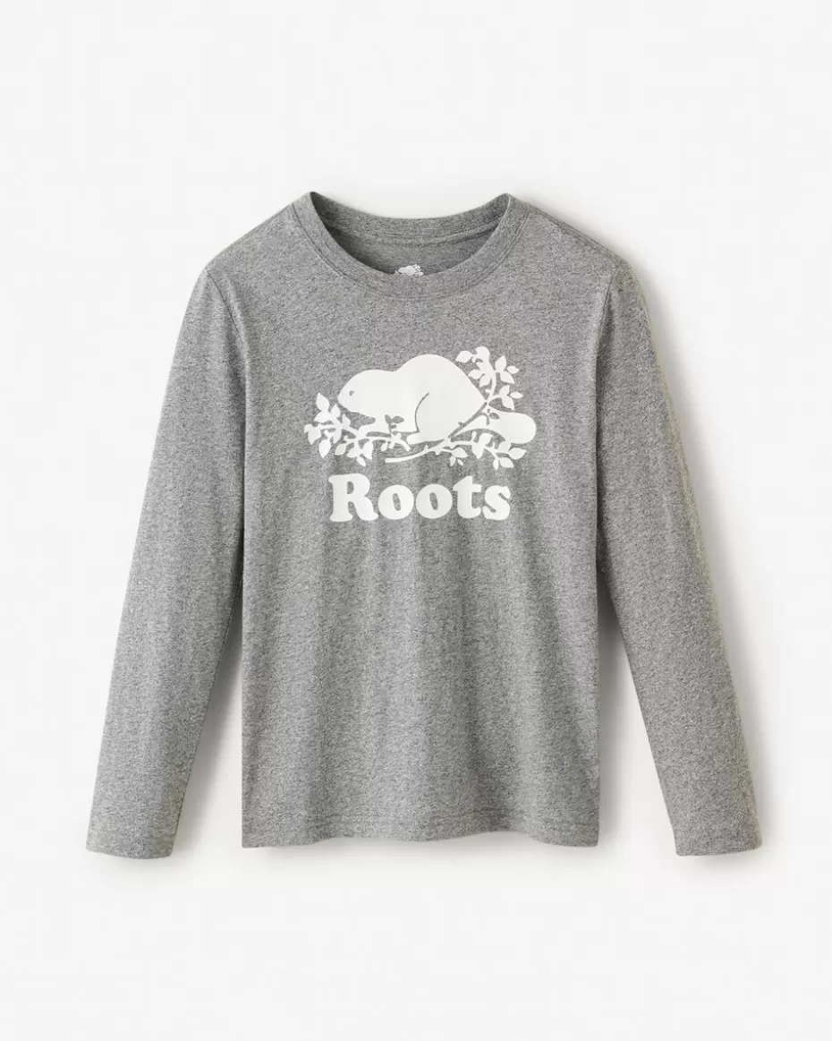 Clearance Roots Kids Organic Original Cooper Beaver T-Shirt SALT & PEPPER