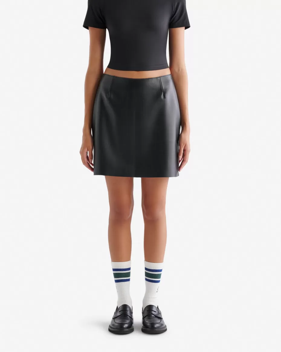 Outlet Roots Short Leather Skirt BLACK