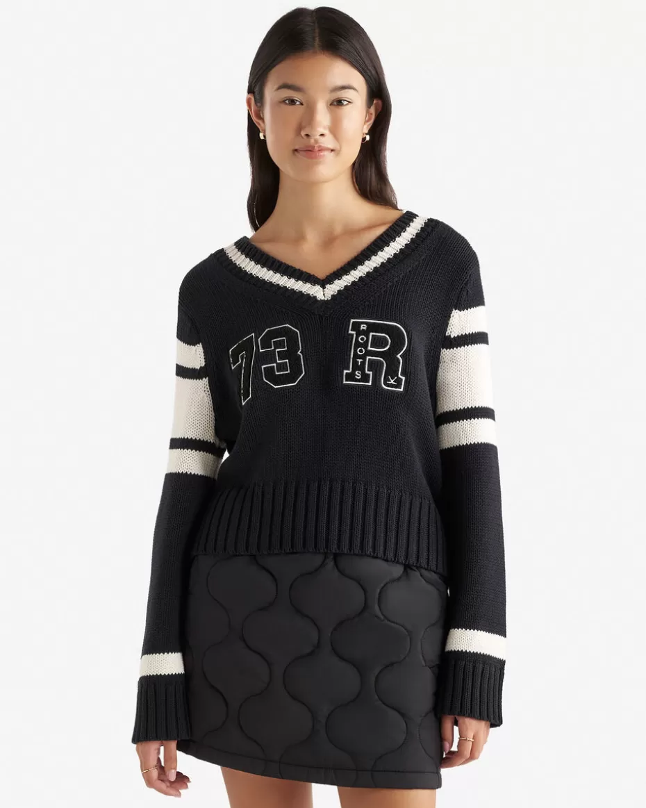 Discount Roots Slapshot Cropped Sweater BLACK & WHITE