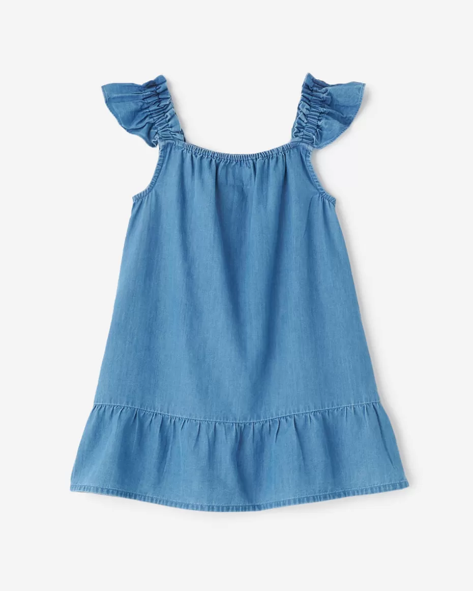 Best Sale Roots Toddler Girls Chambray Ruffle Dress WASHED INDIGO