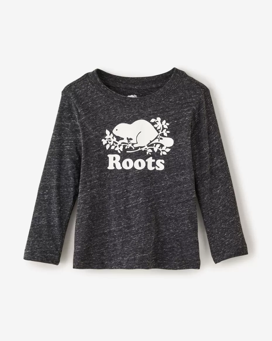 Clearance Roots Toddler Organic Original Cooper Beaver T-Shirt BLACK PEPPER